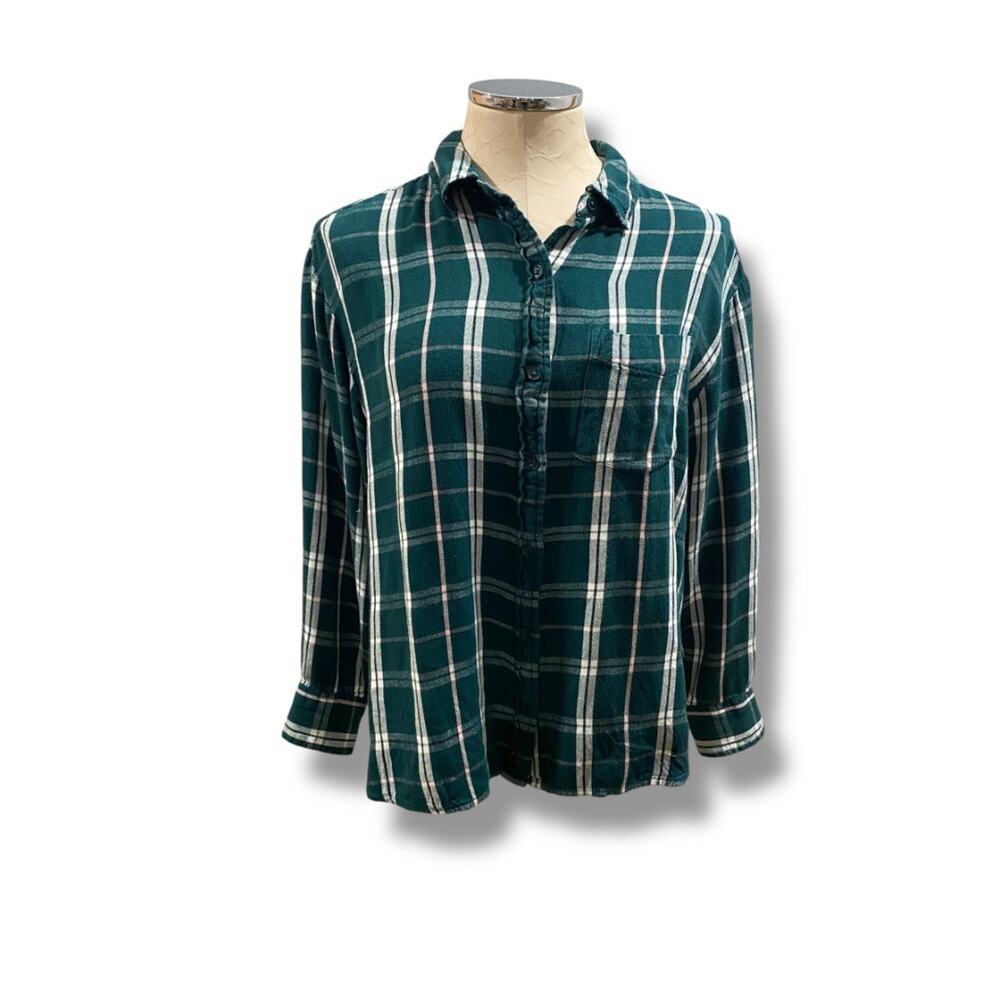 Medium Wonderly Womens Soft Plaid Flannel Button Up Dark Green